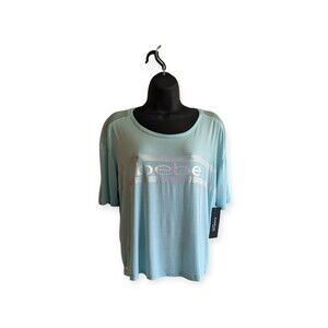 Bebe Logo Fitted T-Shirt Pale Aqua Graphic Tee Large Blue MSRP $39 NEW